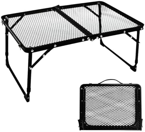TIYASTUN Camping Table - Small Folding Picnic Table with Adjustable Height and Mesh Top