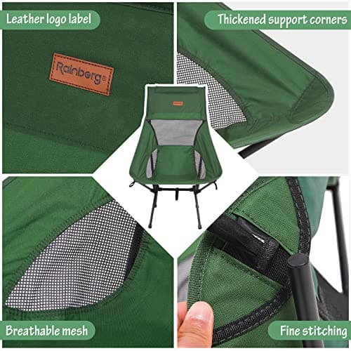 Rainberg Ultra Lightweight High Back Camping Chair, Folding Chair, Camping Chairs for Adults, Foldable Garden Outdoor Picnic BBQ Chairs. (Pack of 1, Green) — view 4