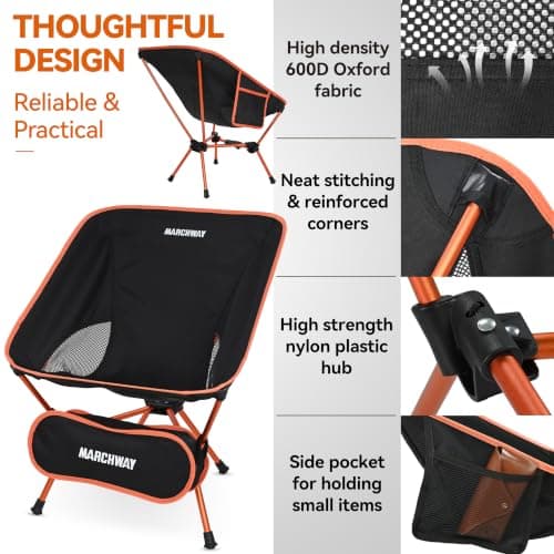 MARCHWAY Lightweight Folding Camping Chair with Spring Lock, Stable Compact Portable for Outdoor Camp, Travel, Beach, Picnic, Festival, Hiking, Backpacking (Orange) — view 5