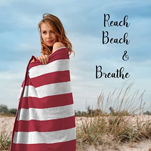SweetNeedle Beach Towels for Adults Pack of 2 - Red White Cabana Striped Classic - 100% Cotton Terry Ringspun Pool Towel, Quick Dry, Super Absorbent Swimming large towel, 76 x 152 cm — view 5