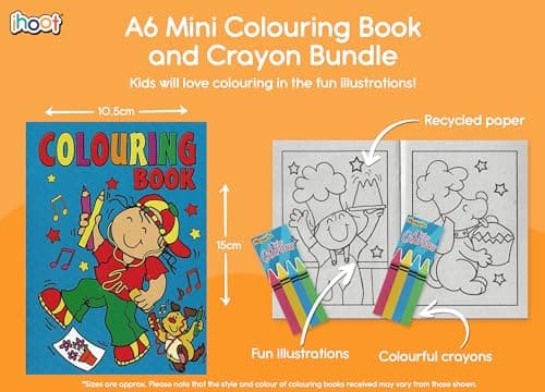 ihoot Pack of 10 A6 Kids Colouring Books and 10 Packs of Crayons | Mini Colouring Books for Party Bags in Assorted Designs, Childrens Party Bag Fillers for Toddlers — view 3