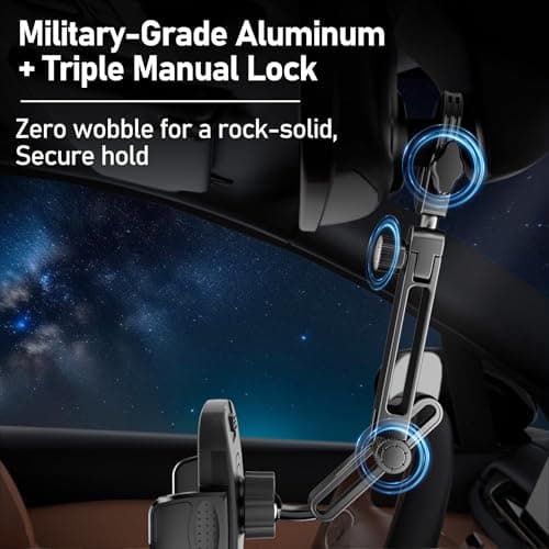 Aluminum Rear View Mirror Phone Mount for [Truck & SUV], Anti-Shake Universal Car Phone Holder with 360° Rotation, Non-Blocking Driving Assistant for iPhone 17 16 15 14 13 Pro Max, Samsung — view 5