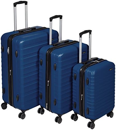 Amazon Basics Hard Shell Luggage Set (Small + Medium + Large) - Expandable ABS Travel Luggage with 4 Double Spinner Wheels - Scratch Resistant and Lightweight Construction - Navy Blue