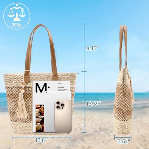 CorkAllin Straw Beach Tote Bag Women - 2026 Handwoven Straw Handbag with Zipper, Summer Purse Perfect for Vacation Travel Pool — view 3