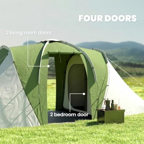 Outsunny 4 Man Tunnel Tent 2 Bedroom 555L x 225W x 190H cm Green and White — view 5