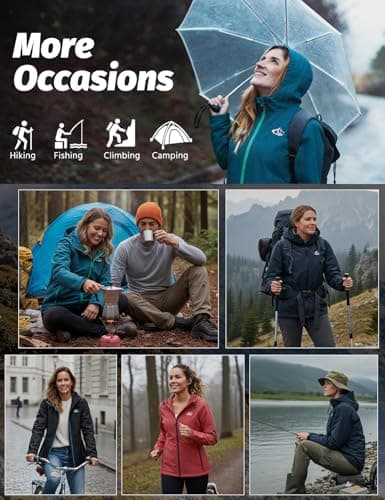CMTOP Rain Coats for Women Waterproof Jacket Windproof Raincoat Lightweight Breathable Rain Jacket Packable Hooded Raincoats Functional Jacket with Zip Pockets for Spring Summer Autumn(Burgundy,XXL — view 4