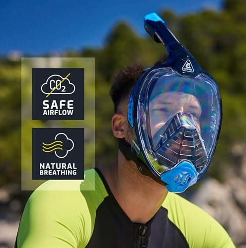 Cressi Bali Full Face Snorkel Mask - Panoramic Diving Mask - Dry-Top Snorkel Set for Adults - Leak-Free Scuba Equipment - Black / Blue - S/M - Full Face — view 4