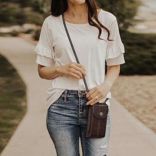 S-ZONE RFID Blocking 6.7 Inch Phone Purse Small Crossbody Bag PU Leather Cellphone Wallet Retro Hollow for Women Lady — view 2
