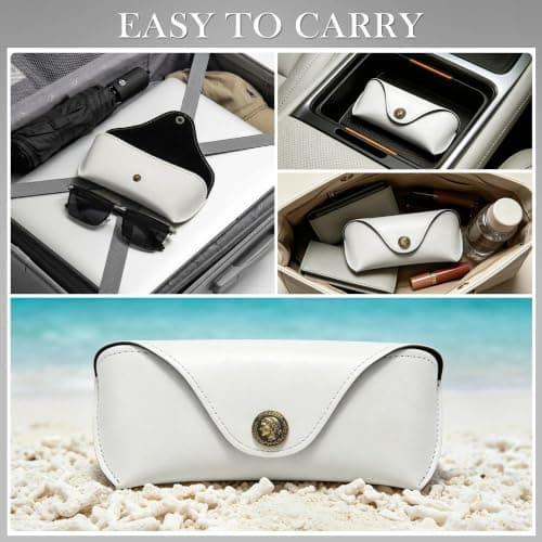 SUNGAIT Vegan Leather Glasses Case Portable Sunglasses Holder Hard Shell Slim Design Travel-Ready (White) — view 5