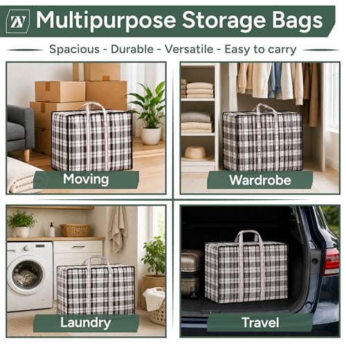 Zuvo Large Laundry Bags 5 Pack with Zips, Woven Moving and Storage Bag Set — view 5