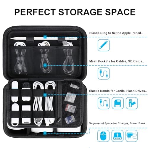 Lacdo Hard Travel Electronic Organizer Case for MacBook Power Adapter Charger, Cables, Cords, Apple Pencil, Mouse, Power Bank, USB Flash Disk, SD Cards EVA Protective Portable Accessories Bag, Black — view 2