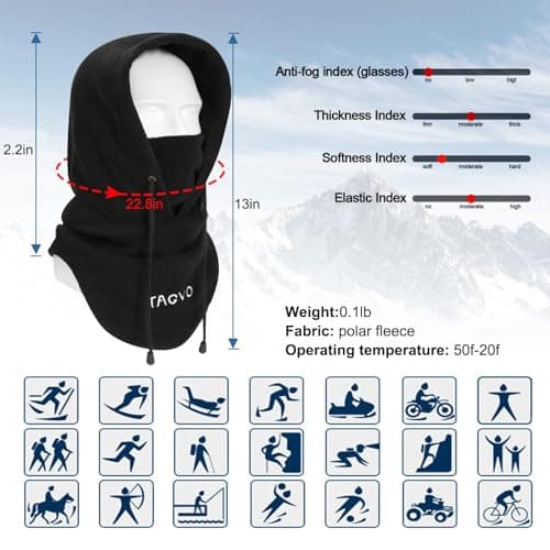 TAGVO Winter Thermal Fleece Balaclavas, Soft & Warm Adjustable Hood Hat Skiing Face Cover Face Mask Neck Warmer Snood Neck Gaiter for Running Skiing Cycling Motorbikes Hiking- Men & Women Wine Red — view 3