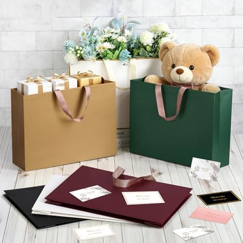 NAHRMY 1 piece Extra Large Gift Bag with Greeting Cards Gold 43 x 32 x 13 cm, Large Paper Party Gift Bags for Presents Wedding Birthday Christmas Celebration — view 2