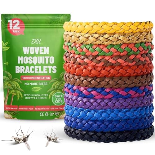 DSL Mosquito Repellent Bracelet 12 Pack, Insect Repellent Bracelet - 300 Hours Protection for Travel & Holidays, Deet-Free - Adjustable Mosquito Bands for Adults & Kids, Camping Essentials