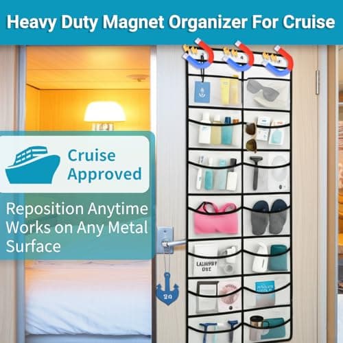 ANNISITE Magnetic Cruise Organizer, 14 Large Durable Pockets Over The Door Organizer For Cruise Ships, Magnetic & Hanging Cruise Organizer, Cruise Essentials 2026 （ 67" x 21.6"） — view 2