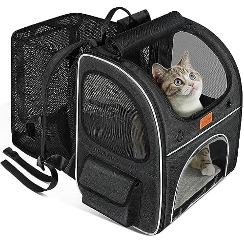 Morpilot Expandable Cat Carrier Backpack, Foldable Breathable Pet Rucksack with Hard Frame & Safety Leash, for Cats & Small Dogs Up to 9kg