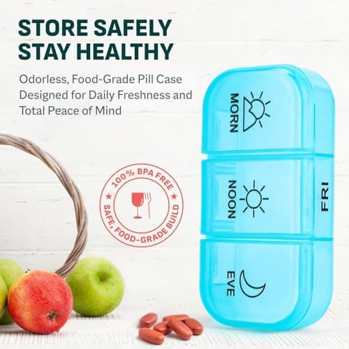 Weekly Pill Box Organiser - Easy to Open 7 Day 3 Times Travel Tablet Box - 7 Inner Pill Cases with Snap Shut Lids - Premium Quality Tablet Organiser for Vitamins & Supplements (Black) — view 5