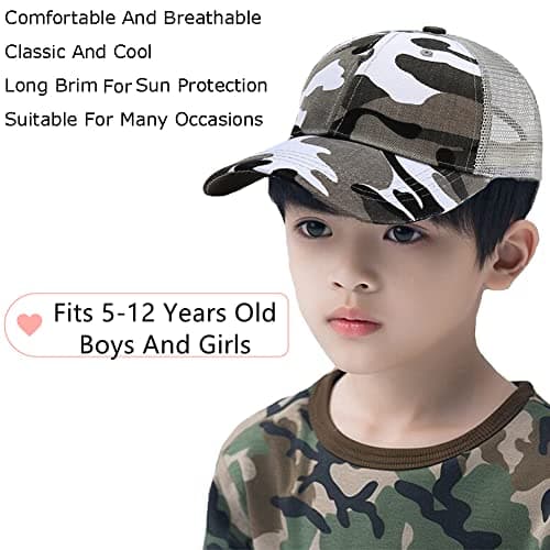 Kids Camo Baseball Cap - Camouflage Mesh Sun Hat with Cotton Material, Adjustable Peak, Snapback Closure, UV Protection, Perfect for Outdoor Sports, Travel, Beach - Boys & Girls, Ages 5-12 — view 2