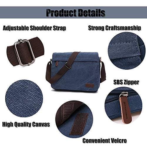 LOSMILE Men's Messenger Bag, Canvas Shoulder Bags, 13.3" Laptop Bags for Work and School,Cross-Body Bags.(BLUE) — view 6