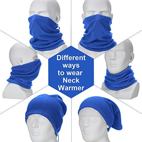 Hicarer 4 Pieces Winter Fleece Neck Warmer Snoods for Men Women Gaiter Thick Thermal Windproof Ski Neck Scarf Balaclava(Black, Blue, Red, Coffee) — view 3