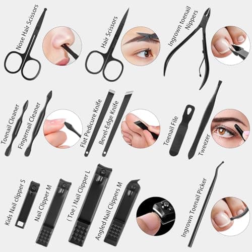 26Pcs Manicure Set Pedicure Kit for Men Women grooming, Black — view 5