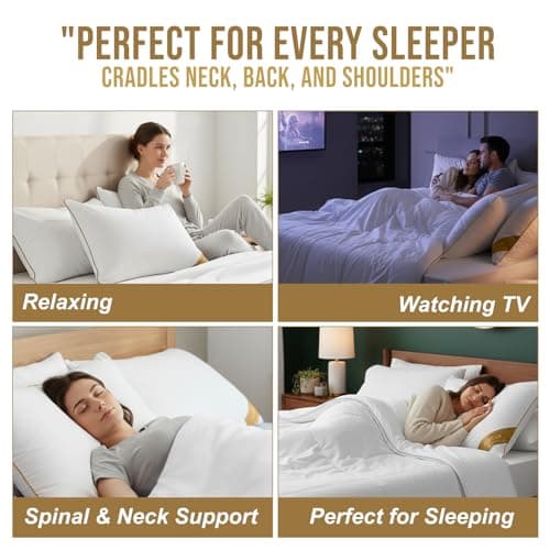GC GAVENO CAVAILIA Medium Support Pillow 5Pack With 100% Cotton Cover | Bounce-Back Neck Support Bed Pillows Standard Size Single Pillow | Hotel Quality Pillows For Back Pain & Side Sleepers, 74x48cm — view 4
