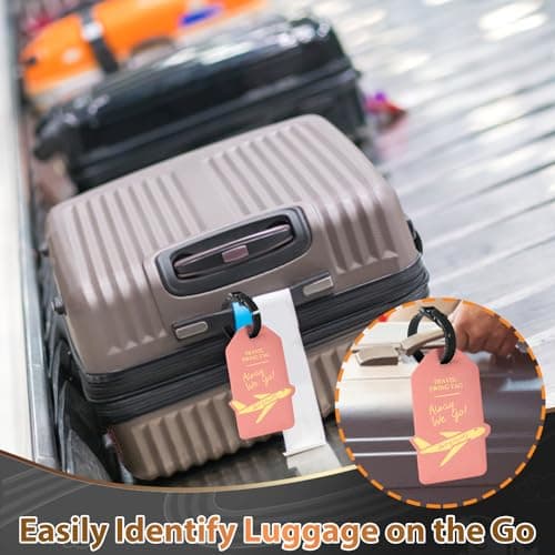 Alyvisun 2Pcs Luggage Tags, PU Suitcase Tags Baggage Labels Luggage Labels for Suitcases with Name ID Card, Suitcase Labels Travel Tags for Luggage Baggage Bags Business, Black and Rose — view 3
