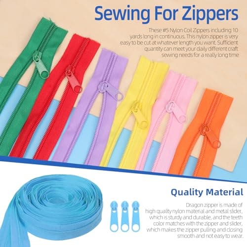 Glarks 81pcs Burgundy #5 Nylon Coil Zipper Tape Includes 1pcs 10Yards Sewing Zipper Roll with 10pcs Metal Zipper Sliders 10pcs Double Zipper Sliders 40pcs Top Stops 20pcs Bottom Stops — view 4