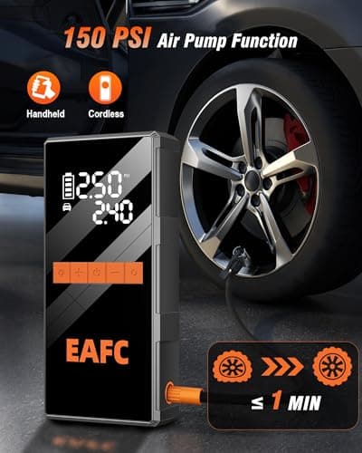 EAFC 4000A Car Jump Starter Power Pack with 150PSI Air Compressor, Portable Car Jump Starter 12V Battery Booster (7.0L Gas/5.0L Diesel) with Smart Jumper Cable, USB-C Fast Charging&LED (with EVA Bag) — view 4