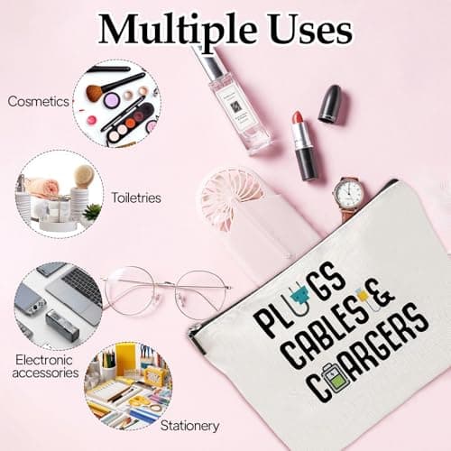 Charging Cable Organiser Bag, Chargers Organiser Bags with Zipper, Toiletry Pouch Gifts for Friends Daughter Son, 9.84×6.69in — view 4