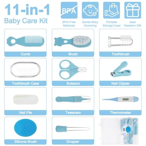 AYBUY Baby Healthcare and Grooming Kit, 11PCS Safety Baby Care Kit with Hair Brush Comb Nail Clipper, Hair Brush and Comb Set for Newborns & Toddlers — view 3