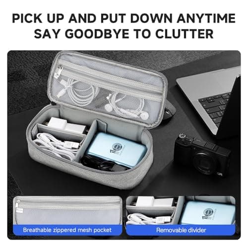 Teskyer Travel Tech Pouch, Protable Cable Organiser Bag, Electronics Accessories Travel Organizer Case for Cable Charger Earphone Power Bank Hard Drive - Light Grey — view 6