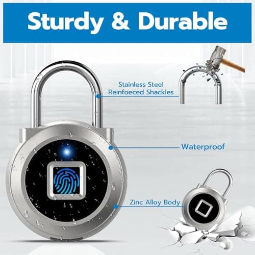 Eseesmart Fingerprint Padlock, Gym Locker with Fingerpirnt Bluetooth APP Control, Smart Fingerprint Lock, Keyless Outdoor Waterproof Security Suitcase Luggage School Backpack (Sliver) — view 6