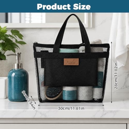 TESSTSY Lightweight Foldable Mesh Beach Bag, 30x9x28 cm Pool Tote with Zip — view 4