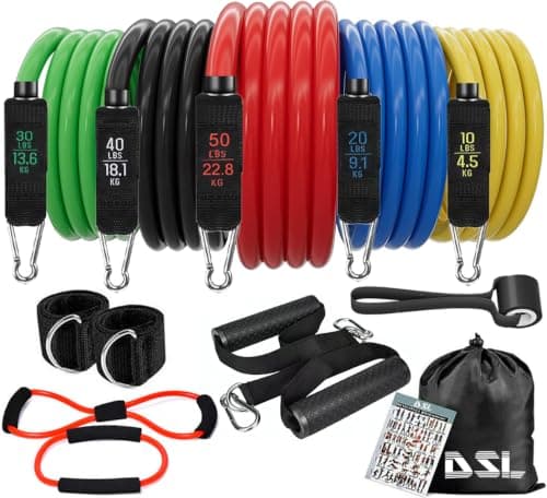 DSL Resistance Bands Set with Handles, 150lbs Exercise Bands for Home Gym