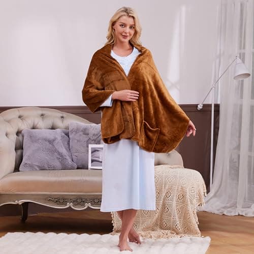 Keyocean Fleece Wrap Shawl with Large Pockets Warm Blanket for Women Man — view 5