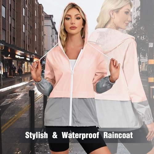 PONCEAU Ladies Lightweight Waterproof Jacket Windbreaker Thin Hooded Trenchcoats Bike Rain Jackets Windcheater Packable Travel Active Outdoor Lightweight — view 2