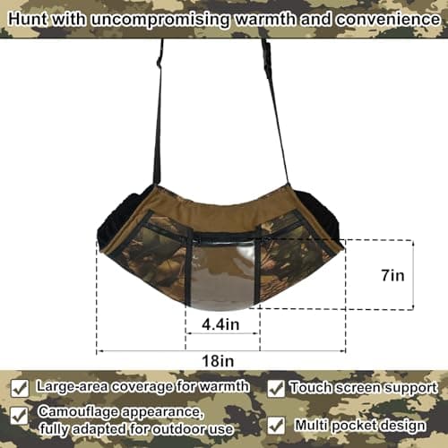 Camo Hunting Hand Warmer Pouch, Polar Fleece Warm Hand Muff Insulated Hunter Hands Warming Pouch Camouflage Hunting Gear with Phone Touchscreen for Men Women Hiking Camping Ice Fishing Cold Protection — view 3