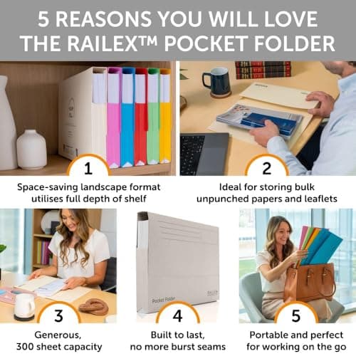 Railex Pocket Folder Foolscap Document Wallets - Assorted Folders Pack of 10 for Paperwork A4 and A4+, Recycled Board File Foolscap Document Wallet, Premium Filing Folder for Office and Home — view 2