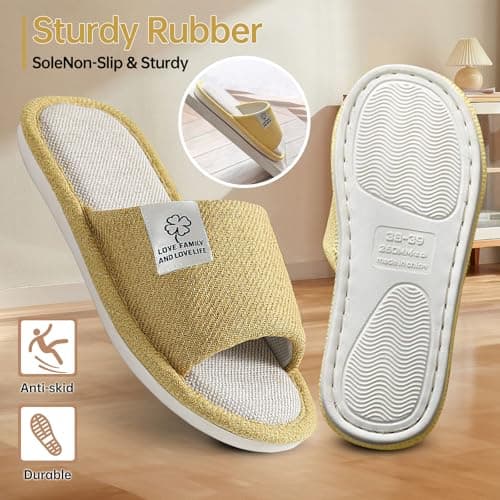 Womens Slippers, Ladies Slippers Open Toe Non-Slip Memory Foam Comfortable and Breathable Ladies House Shoes Indoor Outdoor (Yellow, Adult, Women, 5, Numeric Range, UK Footwear Size System, 6, Medium) — view 6