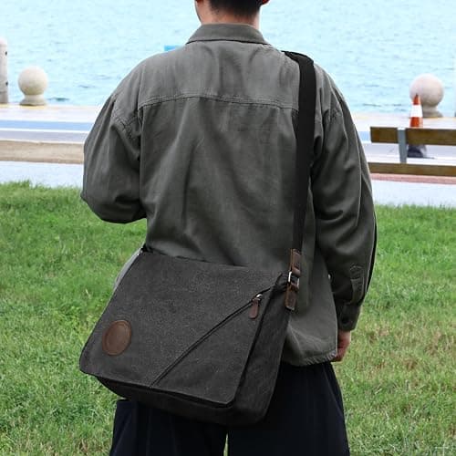 Eshow Mens Laptop Messenger Bag Canvas Shoulder Bags 14 Inch Mens Satchel Shoulder Bag for Work Casual Business School Travelling — view 2