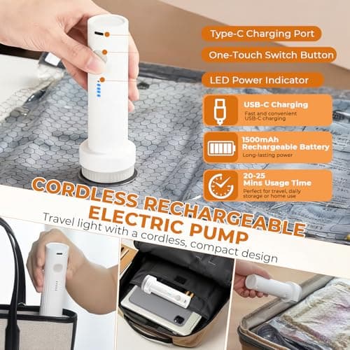 9 Pack Vacuum Bags with Wireless Electric Air Pump, Reusable Space Saver Compression Bags for Clothes, Travel Storage Organizer for Sweaters Shirts Bedding, 3 Sizes for Luggage, Backpack and Suitcase — view 3