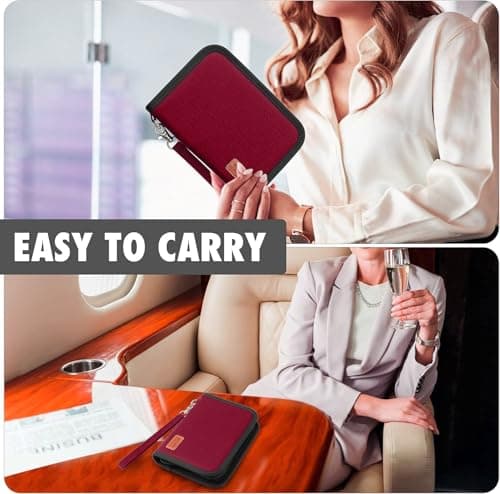 MOIRENTO Passport Holder Wallet - Waterproof A5 Size - RFID Blocking Travel Wallet - Holds 2 Passports, Cash & Cards - Ticket Slot, Coin Pocket, Zipper Closure - Red, Burgundy - Ideal for Men & Women — view 3