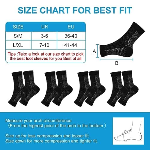 ACWOO Plantar Fasciitis Socks, 4 Pairs Neuropathy Socks Ankle Compression Socks for Women Men, Breathable Anti-Slip Ankle Support Brace Wide Calf Compression Socks for Pain Relief, Flying, Running — view 4