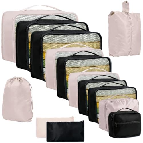 Packing Cubes 14-piece, All Size Packing Cubes for Suitcases, Large Capacity Travel Cubes (14, Black Beige)