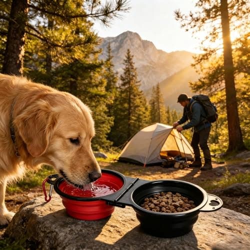 Anti-Tipping Connected Dual Foldable Pet Bowls, 350ml each for small dogs & cats, reinforced rim, collapsible portable food & water feeder, great for walking, hiking, outdoor activities (Black & Red) — view 4
