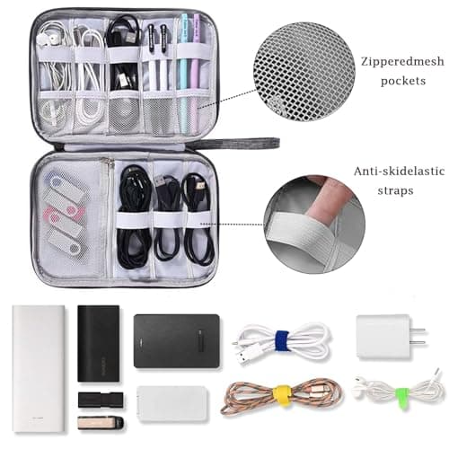 DDUP Cable Organiser Bag,Travel Cable Bag, Electronics Accessories Organizer Bag, Airplane Travel Essentials Gadget Storage Bag with Handle for Power Bank, Memory Card, Chargers and Hard Disk(Black) — view 3