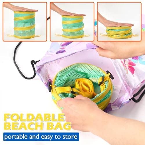 WAWSAM Kids Mesh Beach Bag Set, 2 PCS Sea Shell Bag for Beach, Kids Beach Essentials Shell Collecting Bag for Boys Girls Beach must Haves for Kids with Adjustable Straps (Green + Orange) — view 3