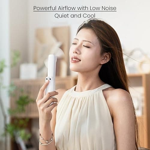 GMEC 3-in-1 Mini Handheld Fan with Phone Holder & Desk Stand - Portable Travel Essentials Mini Fan for Men, Women, Teens & Children - 3 Gear Speed, Rechargeable fan, USB Desk Fan & Torch - Beige — view 6