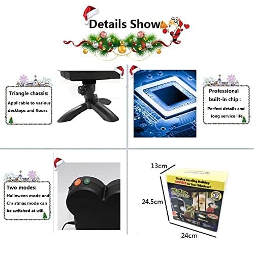 Christmas Halloween Window Projector Lights,12 Movies Festival LED Projection Decoration Spotlight,Switch Between 6Christmas＆6Halloween, for Indoor Outdoor Party Turns Your Windows into Movie — view 3